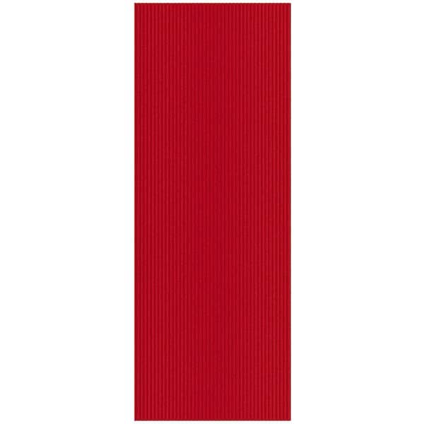 Sweet Home Stores Ribbed Waterproof Non-Slip Rubber Back Solid Runner Rug 2 ft. W x 21 ft. L Red Polyester Garage Flooring