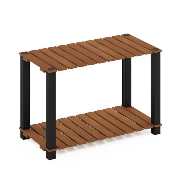 Furinno Pangkor 19.7 in. H x 23.6 in. W x 11.8 in. D Outdoor Natural Wood Plant Stand Potted Plant Shelf 2-Tier
