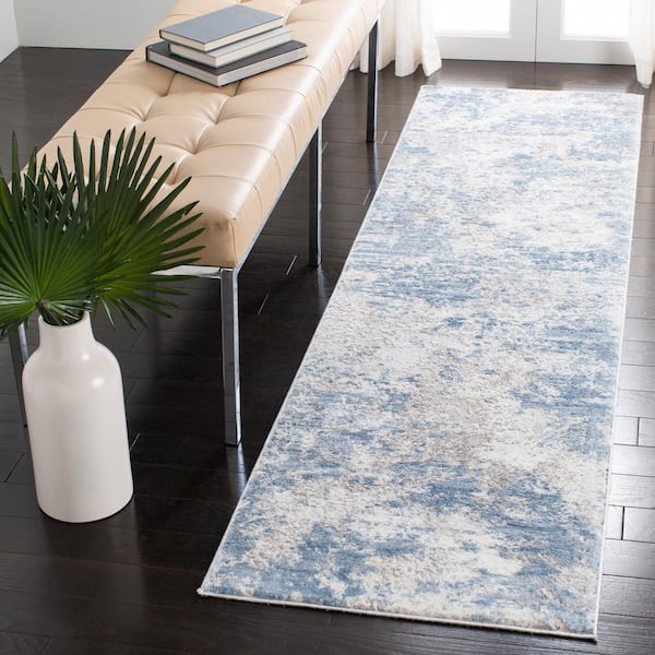 Amelia Gray/Blue 2 ft. x 8 ft. Distressed Abstract Runner Rug