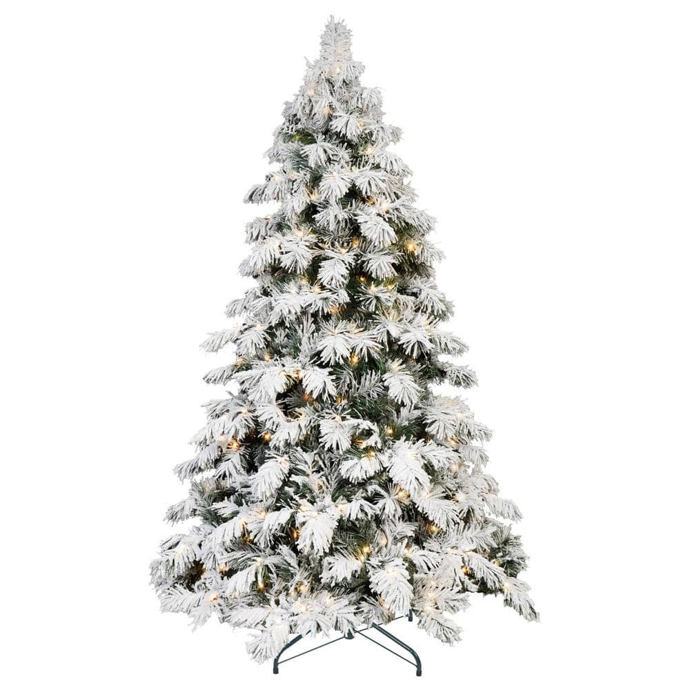 7 ft. Pre-lit Christmas Tree Snowy Holiday Tree with 360 Warm White LED Lights, 890 Memory Wire Tips, Hinged Structure price history on PriceWatchPro