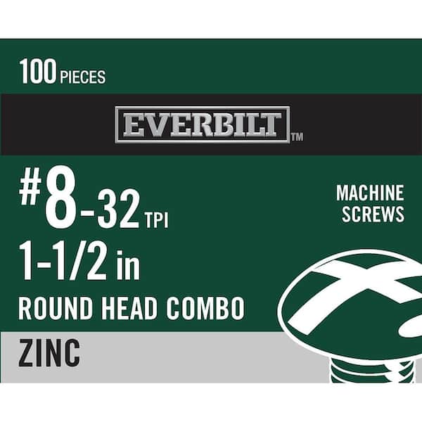 Everbilt #8-32 x 1-1/2 in. Combo Round Head Zinc Plated Machine Screw (100-Pack)