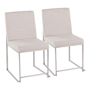 Fuji Beige Fabric Stainless Steel High Back Side Dining Chair (Set of 2)