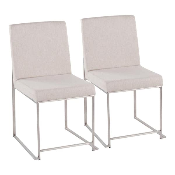 Lumisource Fuji Beige Fabric Stainless Steel High Back Side Dining Chair (Set of 2)