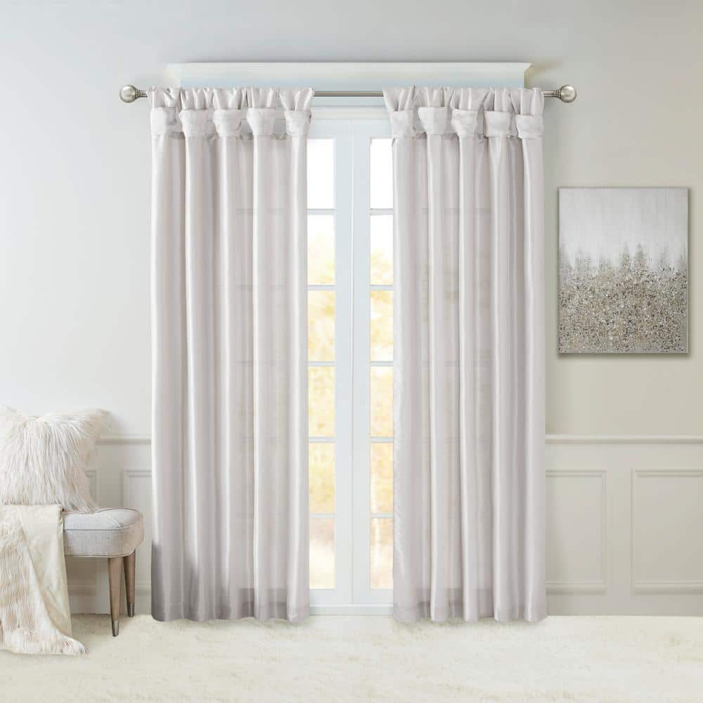 Silver Faux Silk Puddle Length Tab Top Room Darkening Curtain