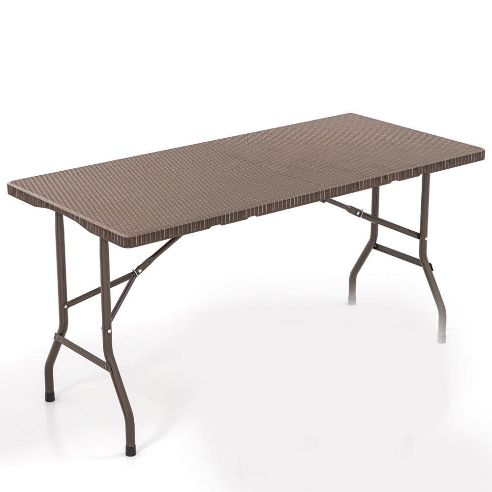 5FT Folding Picnic Table with Rattan Grain HDPE Tabletop and Sturdy Metal Fame-Coffee price history on PriceWatchPro