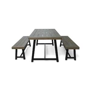 Raphael Grey and Black 3-Piece Wood Outdoor Patio Dining Set