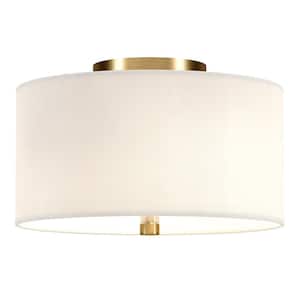 Ellis 12 in Brass and White Semi Flush Mount with Fabric Shade