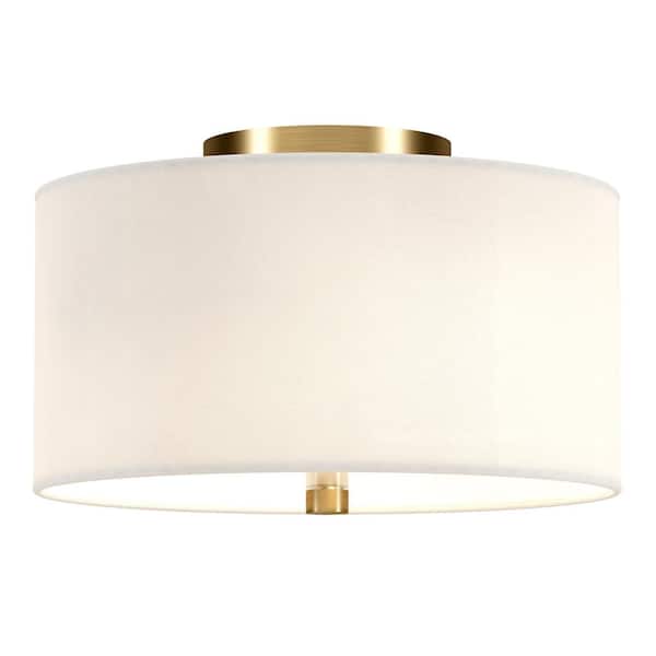 Meyer&Cross Ellis 12 in Brass and White Semi Flush Mount with Fabric Shade