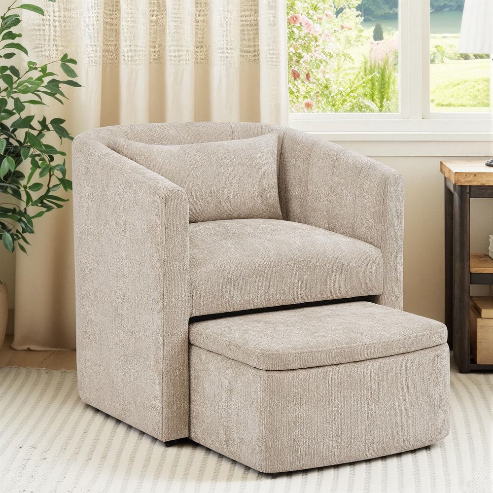 Modern Light Khaki Chenille Accent Barrel Chair Upholstered Armchair with Convertible Storage Ottoman Set of 1 price history on PriceWatchPro
