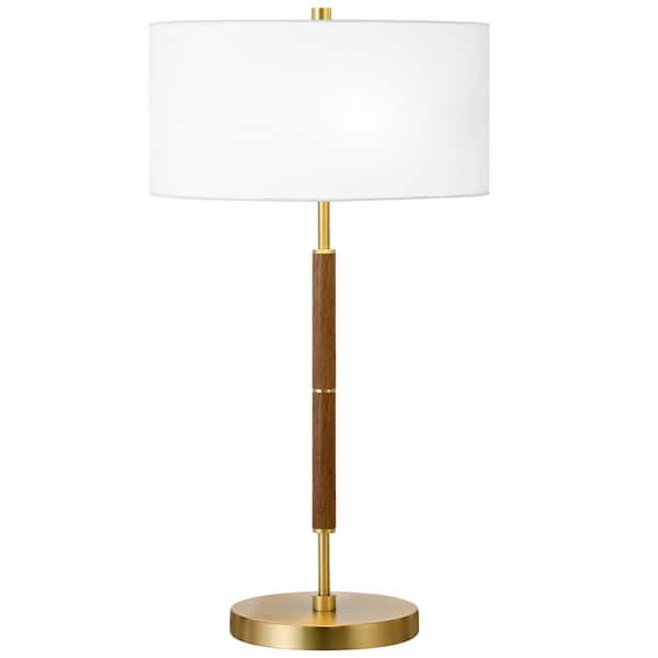 Brass And Rustic Oak 2 Bulb Table Lamp, Rustic Glass Table Lamps