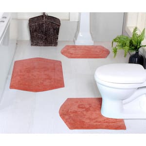 Waterford Collection 100% Cotton Tufted Bath Rug, 3-Pcs Set with Contour, Coral