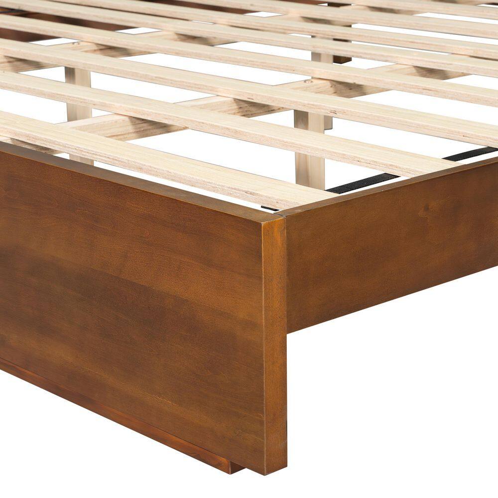 Zelina Stylish Brown Solid Wood Frame Queen Size Platform Bed with Slatted Headboard - thumbnail 7