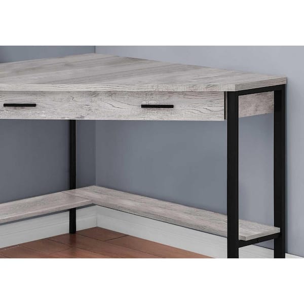 HomeRoots 42 in. Corner Gray Metal 1-Drawer Computer Desks