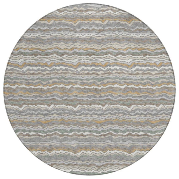 Chantille Machine Washable Indoor/Outdoor Abstract ACN2436 Gray 8 ft. x 8 ft. Round Rug