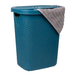 Blue 21 in. H x 13.75 in. W x 17.65 in. L Plastic Modern 50 L Slim Ventilated Rectangle Laundry Room Hamper with Lid