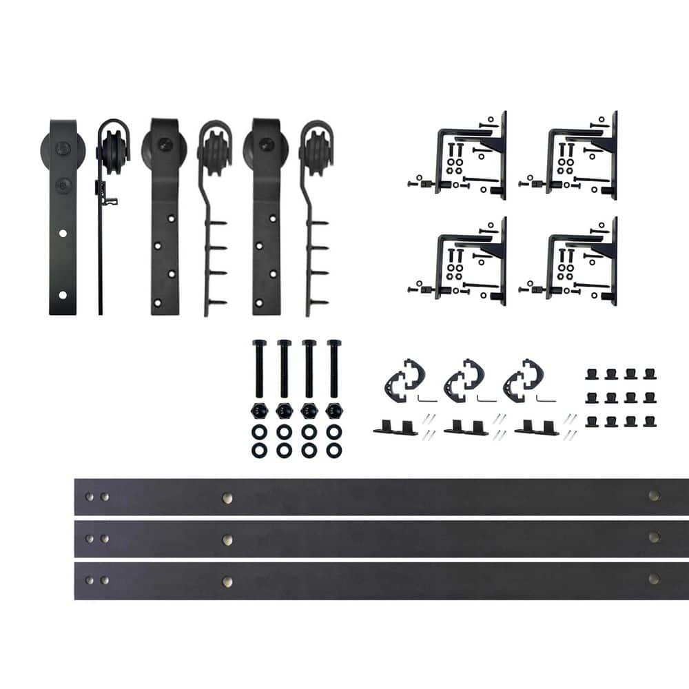 5.5 ft./66 in. Black Rustic Inverted Bent Triple Track Bypass Sliding Barn Door Track and Hardware Kit for Triple Doors price history on PriceWatchPro