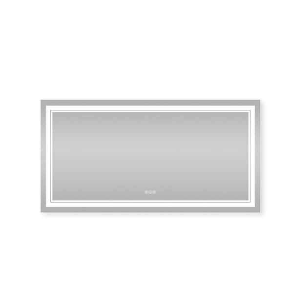 WELLFOR 60 in. W x 36 in. H Large Rectangular Frameless LED Anti-Fog Wall Mount Bathroom Vanity Mirror