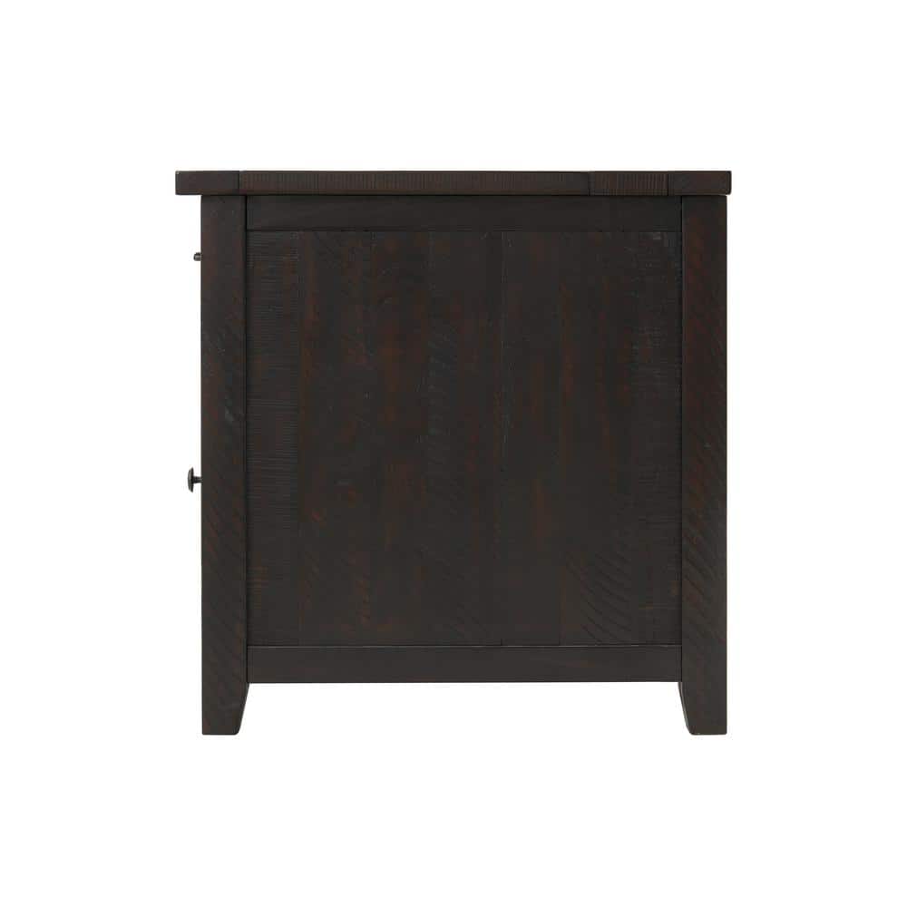 Antique Black and Honey Rustic Pine Chairside Table with Power Storage