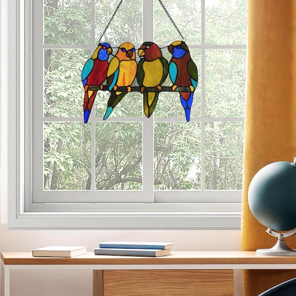 River Of Goods Multi Stained Glass Tropical Birds Window Panel The Home Depot