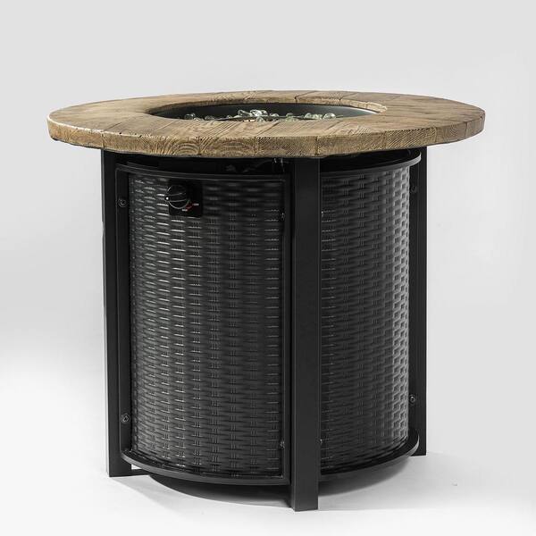 Unbranded 30 in. Round Metal Outdoor Fire Pit Table, 40000BTU Propane Fire Table with Lid and Lava Rocks