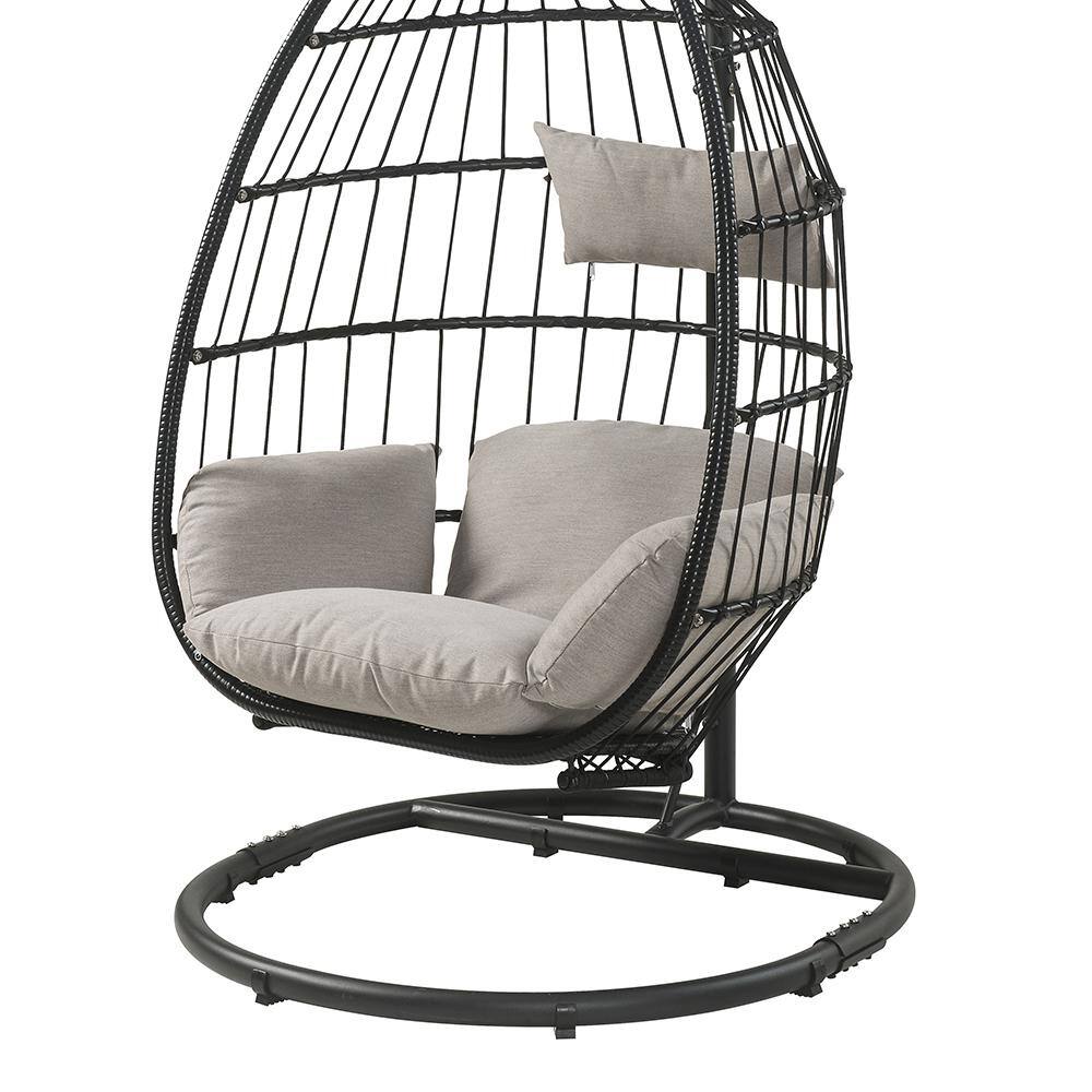 Oldi Black Steel and Beige Fabric Patio Hanging Chair with Stand