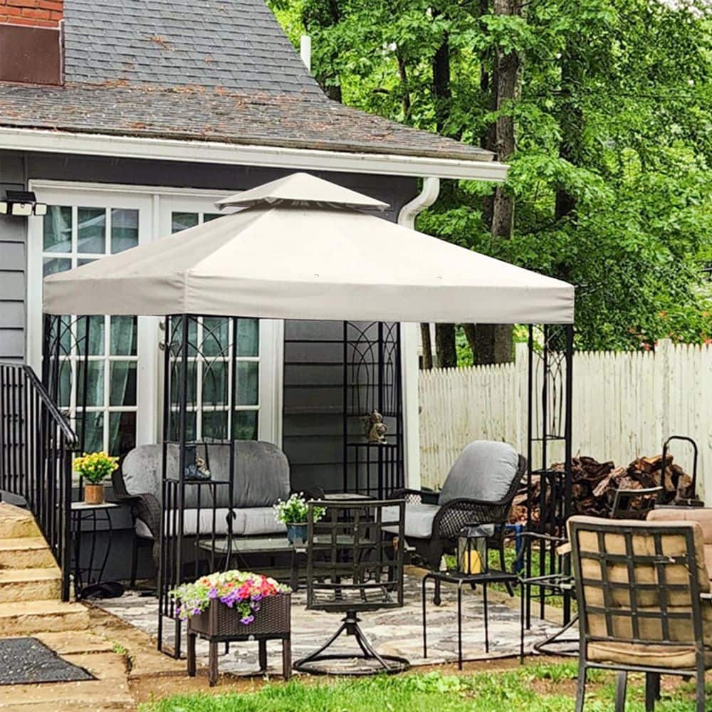 8 ft. x 8 ft. Beige Outdoor Patio Gazebo with Double Roof, 2-Tier Soft Top Canopy price history on PriceWatchPro