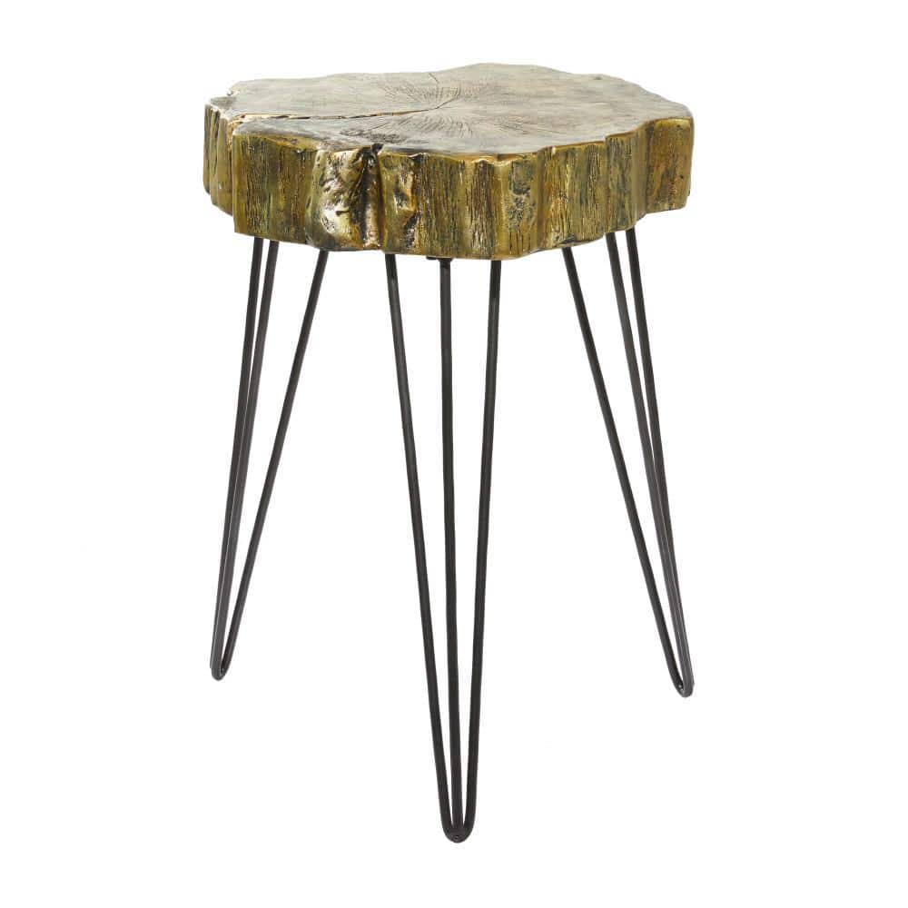 Gold Polystone and Metal Round Accent Table, 21.5"
