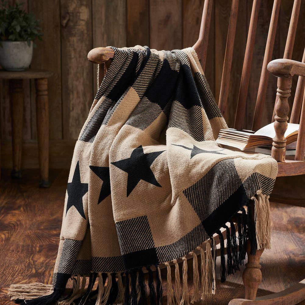 Black and Beige Cotton Star Pattern Throw Blanket 50x60