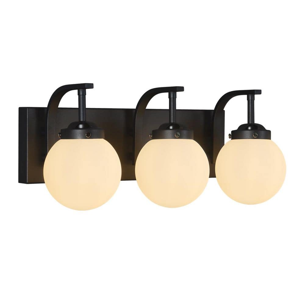 Home Lighting 18.11 in. 3-Light SandBlack Modern Milk White Glass Globe Shade Vanity Light Over Mirror For Bathroom price history on PriceWatchPro