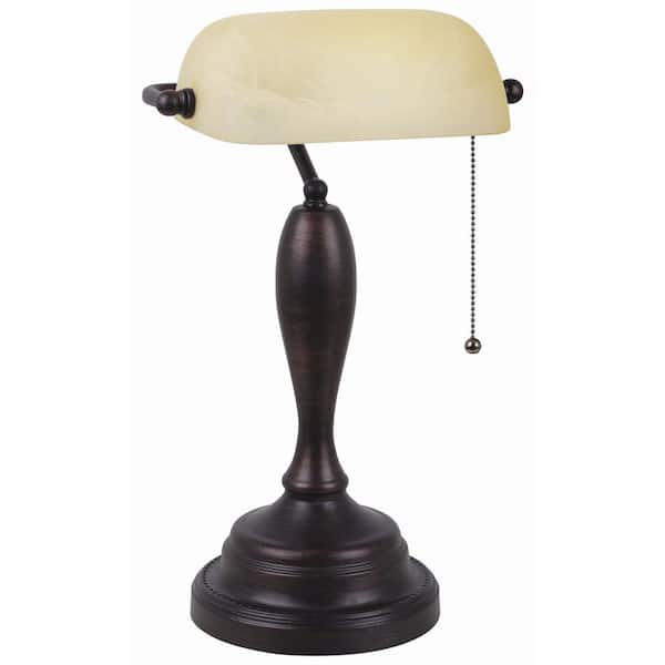 Tensor 17.75 in. Bronze Banker's Desk Lamp with Alabaster Amber Shade