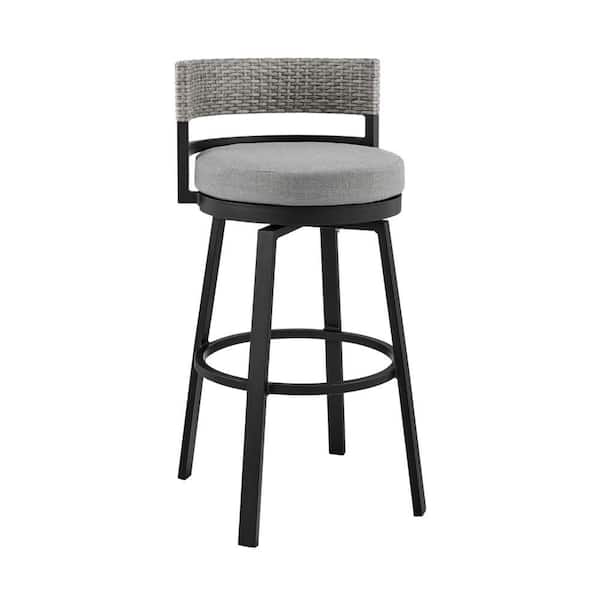 Benjara Metal Outdoor Bar Stool with Gray Cushion
