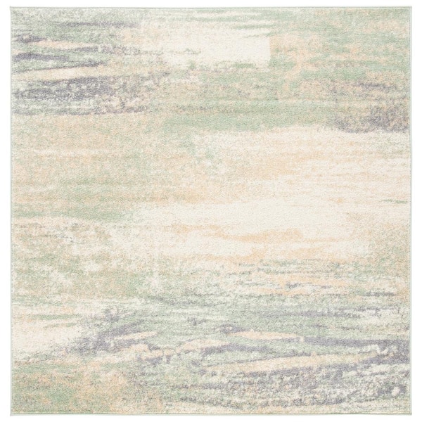 Adirondack Ivory/Sage 12 ft. x 12 ft. Solid Color Distressed Square Area Rug