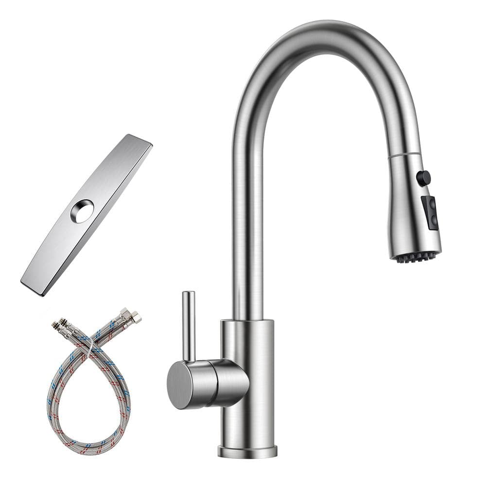 FORIOUS Kitchen Faucets, Brushed Nickel Kitchen Faucet with Pull Down  Sprayer, High Arc Single Handle Stainless Steel Sink Faucets 1 or 3 Hole,  Kitchen Sink Faucets for Farmhouse Camper Laundry Rv Bar 