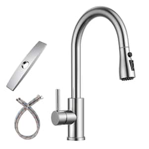 Single-Handle Kitchen Faucet with Pull Down Sprayer High-Arc Kitchen Sink Faucet with Deck Plate in Brushed Nickel