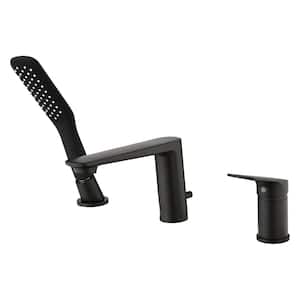 Modern Waterfall Bath Tub Faucet with Hand-Held Shower in Matte Black