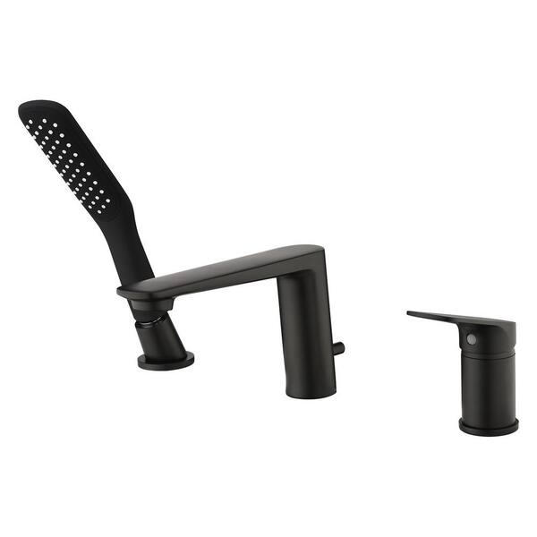 Aurora Decor Waterfall Single Handle Deck-Mount Roman Freestanding Tub Faucet in Matte Black