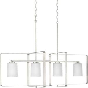 League Collection 4-Light Brushed Nickel Etched Glass Modern Farmhouse Chandelier Light