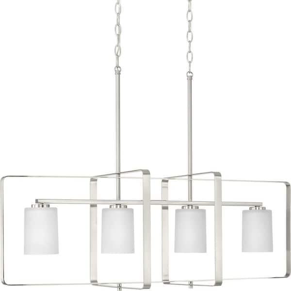 Progress Lighting League Collection 4-Light Brushed Nickel Etched Glass Modern Farmhouse Chandelier Light