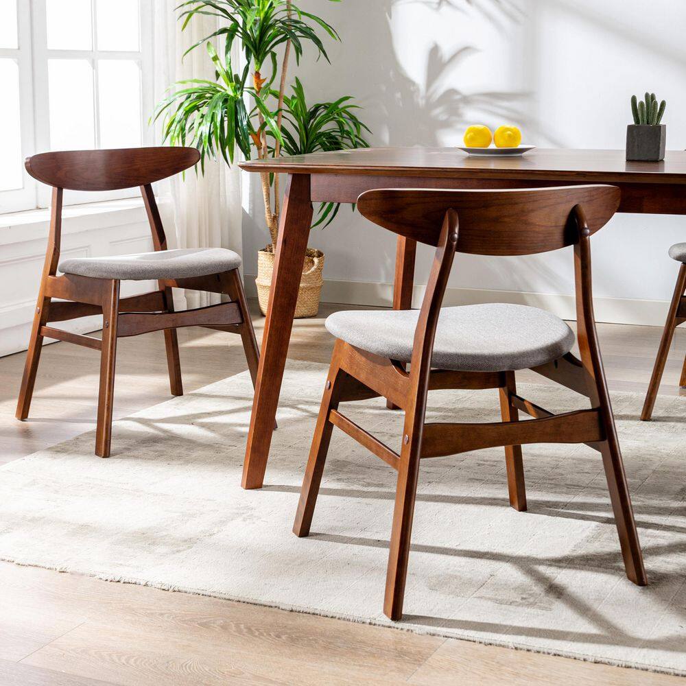 Gray Upholstered Rubberwood Mid-Century Modern Dining Side Chair Set