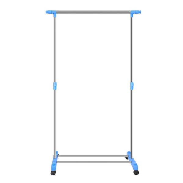1 Pack Adjustable Stainless Steel Pocket Chart Stand with 5 Rings and Casters, Expandable to 63 in. Blue