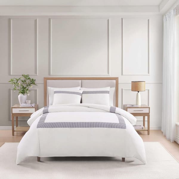 Madison Oxford 3-Piece Navy/White Cotton King Duvet Cover Set