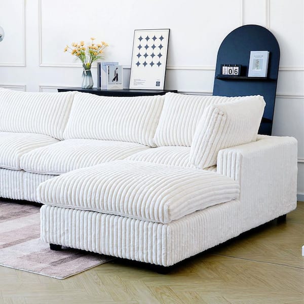 118 in. Square Arm Soft Faux Rabbit Fur Velvet 4-Piece L-Shaped Modern Comfy Cloud Modular Sectional Sofa Couch in Beige