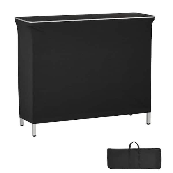Folding Portable Bar Table, Compact, 43.3 x 15.2 x 34.8 in., Includes Carry Bag, 2 Storage Shelves, and Removable Skirt