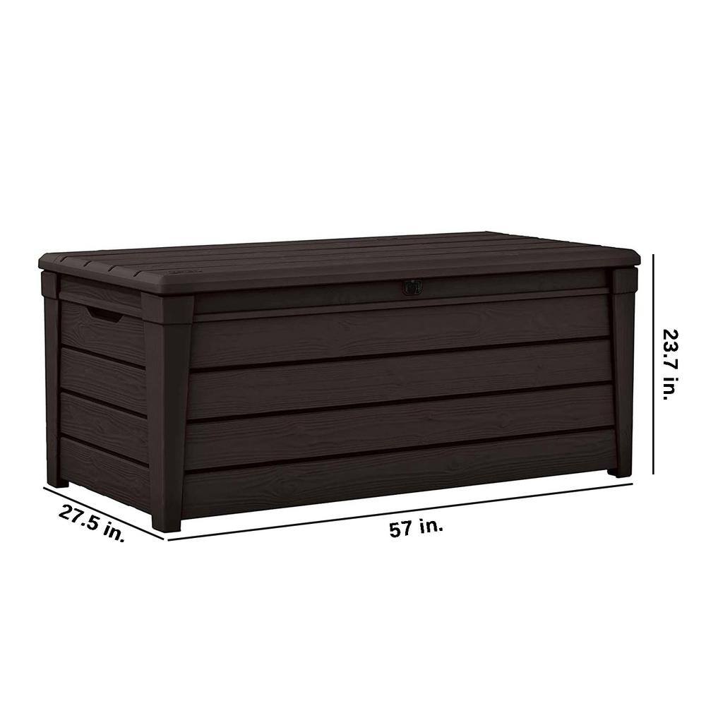 Keter Brown 120 Gallon Lockable Plastic Wicker Deck Box