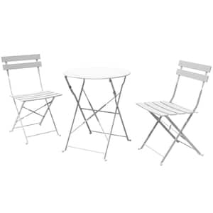 White 3-Piece Steel Foldable Chairs and Round Outdoor Table Bistro Set