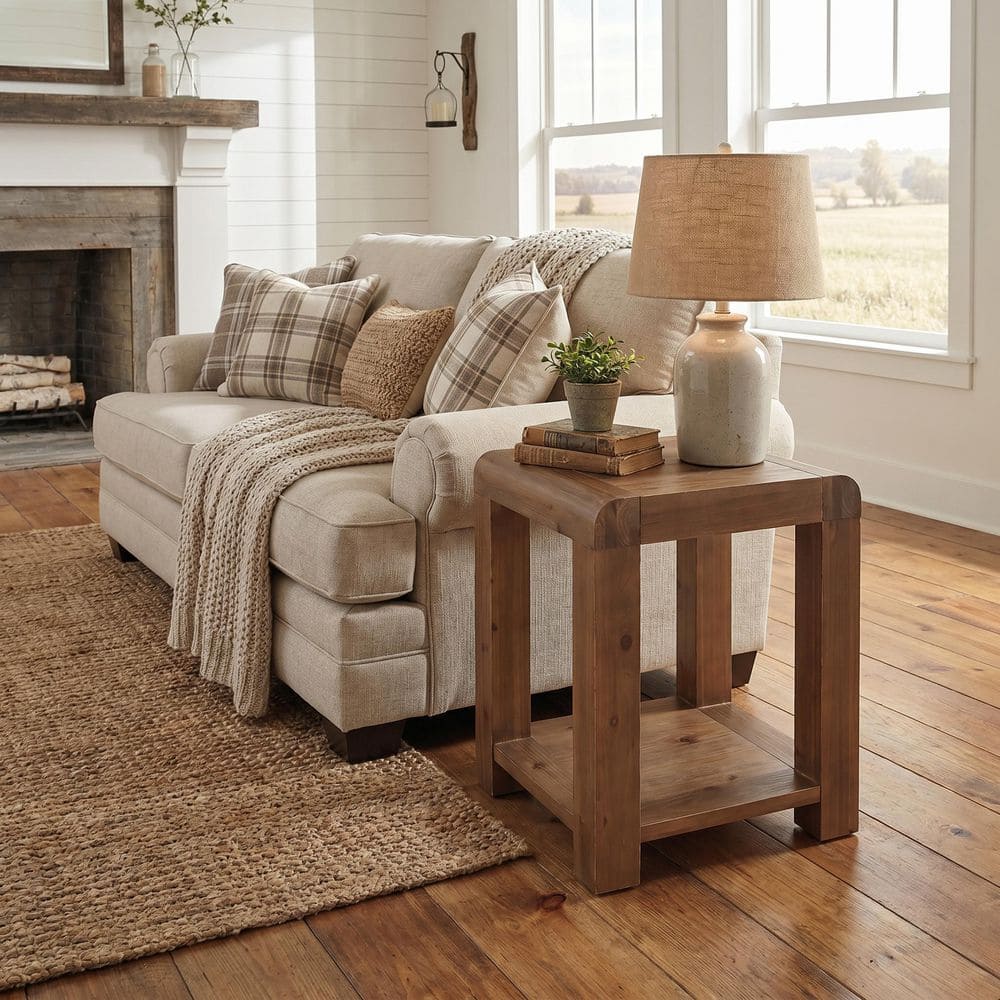19.7 in. Brown Square Solid Wood End Table, 2-Tier Rustic Accent Table, Nightstand Side Table for Living Room, Bedroom price history on PriceWatchPro