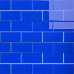 Crystile Electric Blue 3 in. X 6 in. Glossy Glass Subway Tile (10 sq. ft./Case)