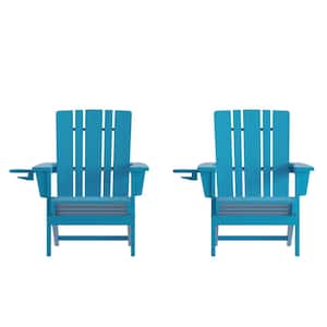 Blue Faux Wood Resin Outdoor Lounge Chair in Blue (Set of 2)