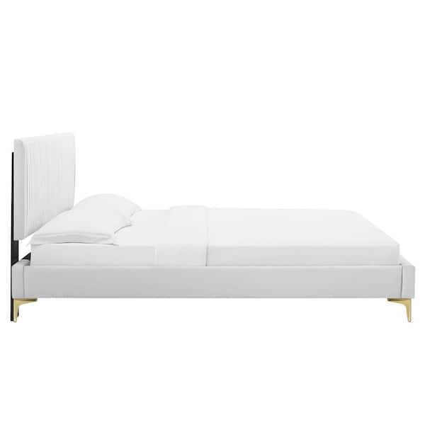 Peyton Performance Velvet White Queen Platform Bed