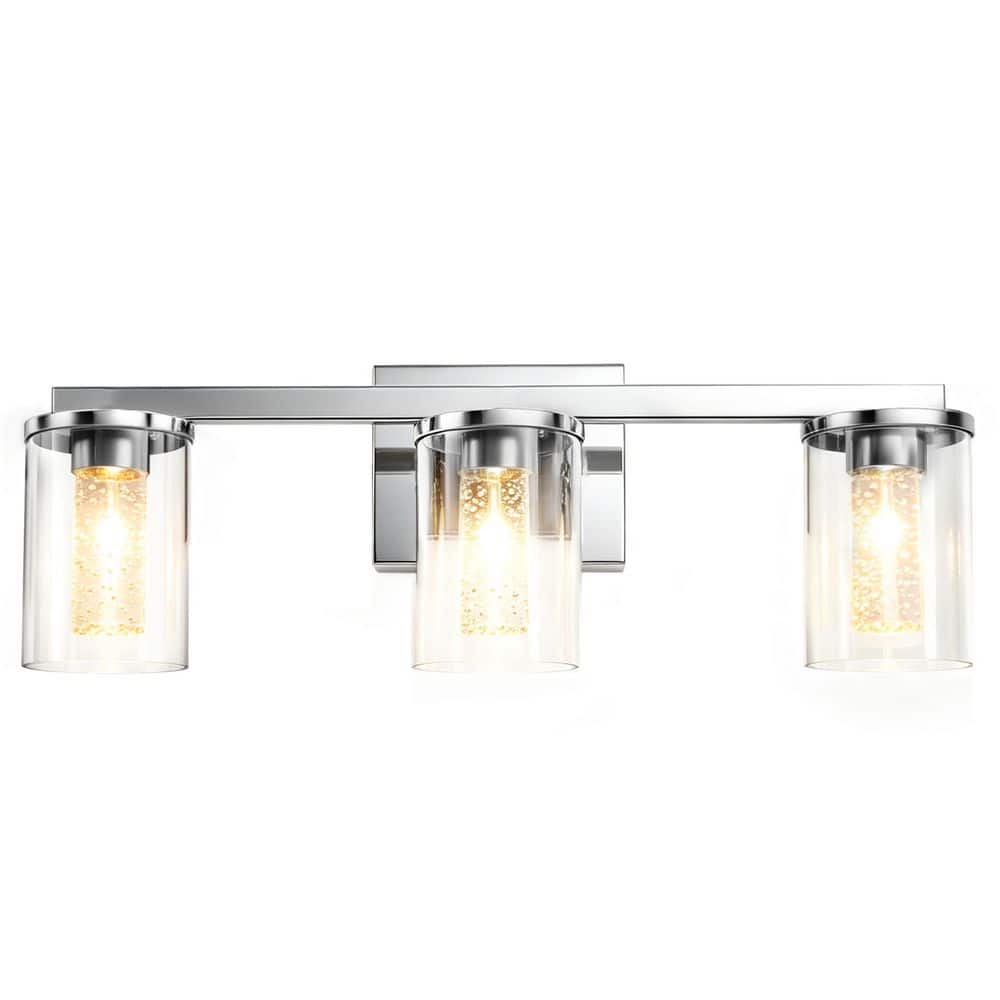 Crystal Cylinder 21 in. 3-Light Chrome Integrated 3CCT LED Vanity Light with Clear Glass Shade price history on PriceWatchPro